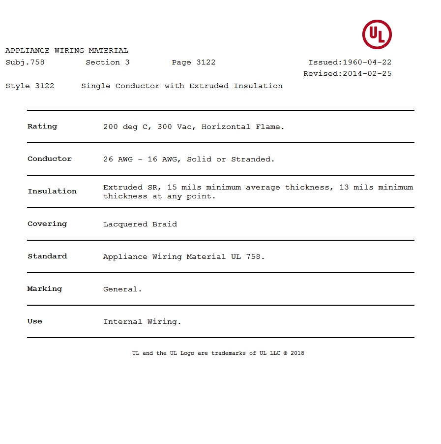 美國(guó)UL 3122 硅膠電線認(rèn)證報(bào)告