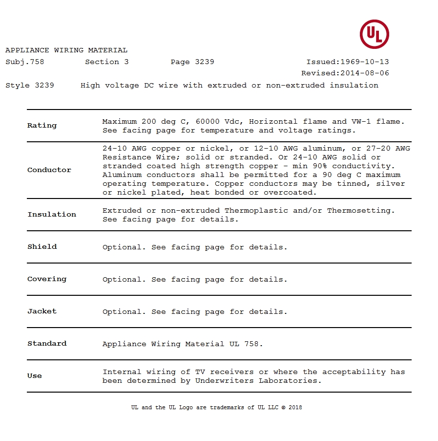美國(guó)UL 3239 高壓硅膠電線認(rèn)證報(bào)告